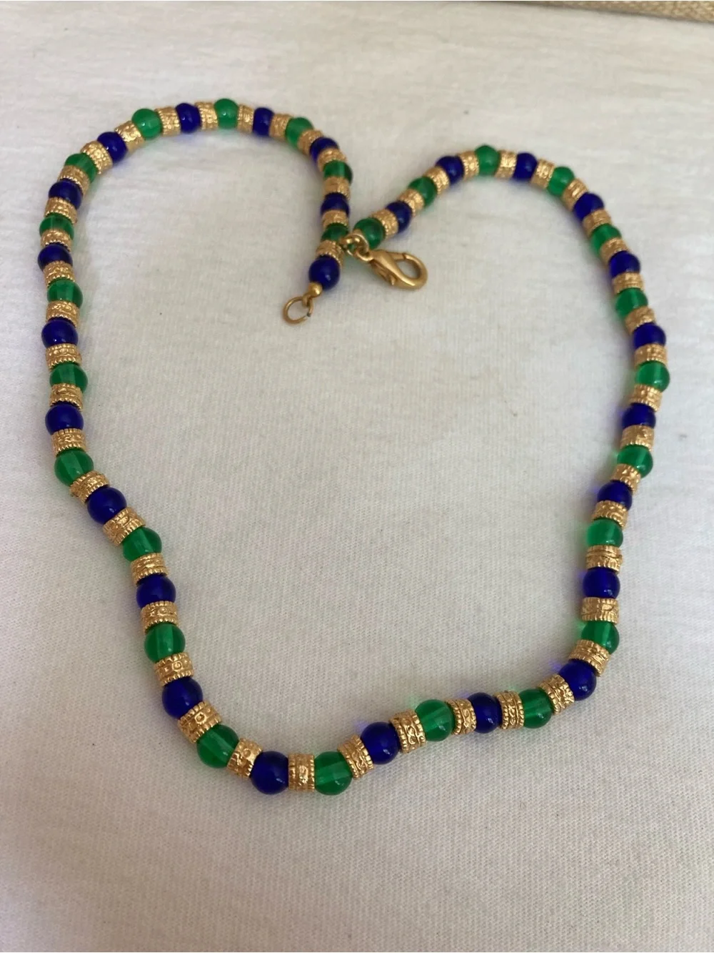 Blue and Green Glass Gold Tone Bohemian Bollywood Vintage Necklace